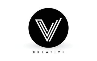 v lettera logo design su un cerchio nero. linee bianche creative un vettore icona del logo della lettera