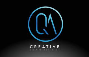 neon blu qa lettere logo design sottile. concetto di lettera pulita semplice creativa. vettore