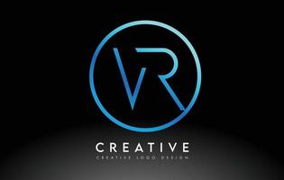 neon blu lettere vr logo design sottile. concetto di lettera pulita semplice creativa. vettore