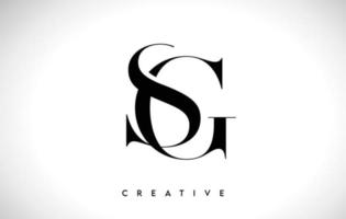 sg lettera artistica logo design con font serif in colori bianco e nero illustrazione vettoriale