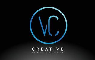 neon blu vc lettere logo design sottile. concetto di lettera pulita semplice creativa. vettore