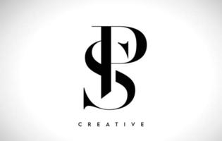 sp lettera artistica logo design con font serif in colori bianco e nero illustrazione vettoriale