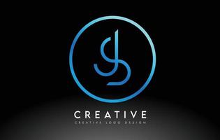 neon blu lettere js logo design sottile. concetto di lettera pulita semplice creativa. vettore