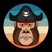 gorilla del fumetto che indossa l'illustrazione di vettore del cappello del pirata