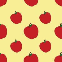 concetto di modello senza cuciture di mela. mele rosse su sfondo colorato. immagine isolata su sfondo giallo. illustrazione vettoriale. elemento di design per sfondi di siti Web di poster di carta da imballaggio vettore