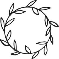 cornice romantica rotonda con foglie in stile doodle. bordo disegnato a mano in stile scandinavo semplice. cornici per foto, testo, tag, etichette, biglietti, inviti vettore