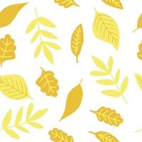 foglie autunnali motivo senza cuciture nei colori di tendenza 2021. doodle disegnato a mano. , minimalismo. tessile, digitale, carta da regalo, sfondo arancione, oro giallo vettore