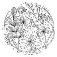 fiori di anemone, pianta forestale con motivo a linee. grafica vettoriale. pagina del libro da colorare per adulti. concetto di boemia per invito a nozze, carta, biglietto, branding, logo boutique, etichetta. regalo per ragazze donne vettore