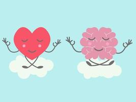 cuore divertente e meditazione cerebrale sorridente. concetto di equilibrio della mente e dei sentimenti. illustrazione vettoriale piatta