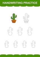 pratica della scrittura a mano con cactus. foglio di lavoro per bambini vettore