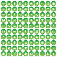 100 icone di cucito hanno impostato il cerchio verde vettore