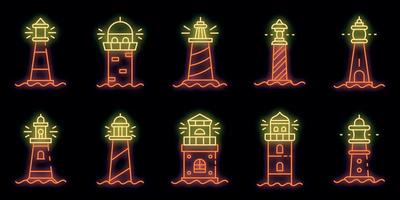 le icone del faro impostano il neon di vettore