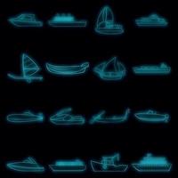 le icone della nave e della barca impostano il neon di vettore