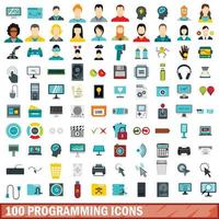 100 icone di programmazione impostate, stile piatto vettore