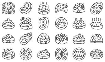 Le icone della bruschetta impostano il vettore di contorno. formaggio alimentare