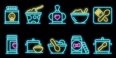 bambino cucina icone set vettore neon