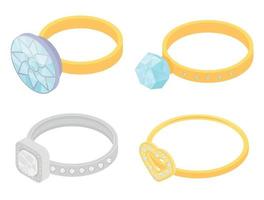 set di icone di anello di diamanti, stile isometrico vettore