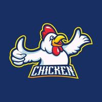 design del logo della mascotte del pollo per ristorante di pollo fritto, fattoria e sport vettore