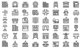 set di icone per le infrastrutture della città, stile del contorno vettore
