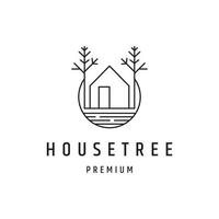 design del logo dell'albero della casa con grafica al tratto su sfondo bianco vettore