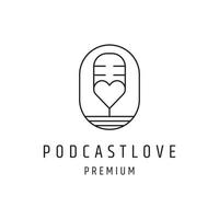 icona di stile lineare del logo di amore del podcast su backround bianco vettore