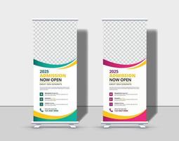 moderno ritorno a scuola ammissione roll up banner template premium vector, ammissione scolastica roll up banner design per scuola, college, università, centro di coaching vettore