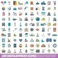 100 icone di sviluppo impostate, stile cartone animato vettore