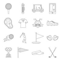 set di icone di oggetti da golf, stile contorno vettore