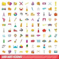 100 icone d'arte impostate, stile cartone animato vettore