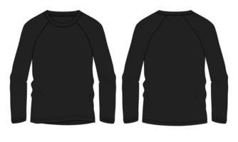 maglietta raglan a maniche lunghe tecnica moda schizzo piatto illustrazione vettoriale modello di colore nero
