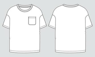 modello di illustrazione vettoriale di schizzo piatto di moda tecnica t-shirt a manica corta per ragazzi