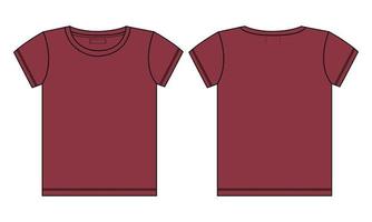 t-shirt a maniche corte tecnica moda schizzo piatto illustrazione vettoriale modello di colore rosso per donne e bambine