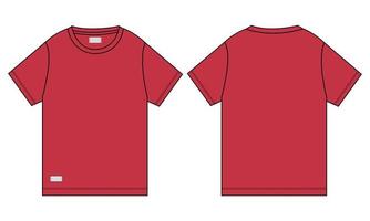 maglietta a manica corta illustrazione vettoriale modello di colore rosso vista anteriore e posteriore