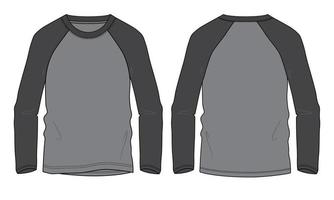 t-shirt a maniche lunghe raglan a due tonalità di colore, moda tecnica, schizzo piatto, illustrazione vettoriale, modello di colore grigio vettore