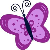 un'illustrazione luminosa di una farfalla viola su sfondo bianco, un inserto vettoriale, un'idea per un logo, libri da colorare, riviste, stampa su vestiti, pubblicità. bella illustrazione della farfalla. vettore