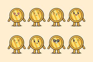 impostare espressioni diverse del fumetto della moneta d'oro kawaii vettore