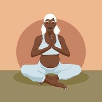 ragazza incinta seduta nella posa del loto e meditando. illustrazione concettuale per yoga, meditazione, relax, riposo, stile di vita sano. illustrazione vettoriale piatta.