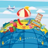 concetto di turismo di viaggio globale, stile cartone animato vettore