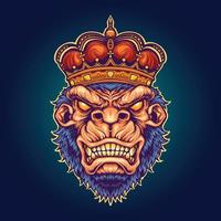 re arrabbiato corona di gorilla illustrazioni vettoriali ornate per il tuo logo di lavoro, t-shirt di merchandising mascotte, adesivi ed etichette, poster, biglietti di auguri pubblicitari società o marchi