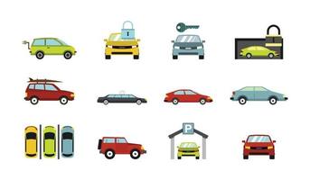 set di icone di automobili, stile piatto vettore