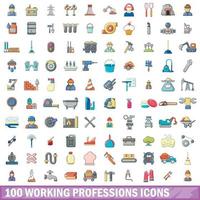 100 professioni di lavoro set di icone, stile cartone animato vettore