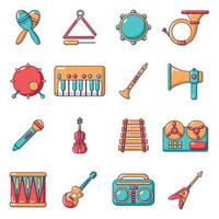 set di icone di strumenti musicali, stile cartone animato vettore