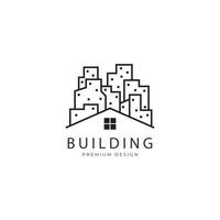 costruzione di case e grattacieli della città con l'illustrazione dell'icona vettoriale del design del logo in stile linea