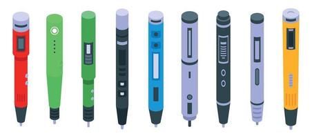 Set di icone penna 3d, stile isometrico vettore
