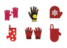guanti set di icone, stile piatto vettore