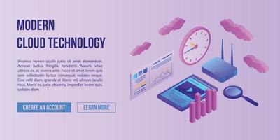 banner moderno concetto di tecnologia cloud, stile isometrico vettore