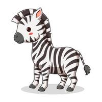 cartone animato zebra isolato su sfondo bianco, personaggio dei cartoni animati della mascotte della zebra. icona animale concetto bianco isolato. stile cartone animato piatto adatto per pagina di destinazione web, banner, volantino, adesivo, carta vettore