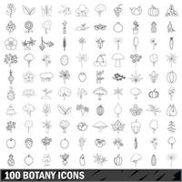 100 set di icone di botanica, stile contorno vettore