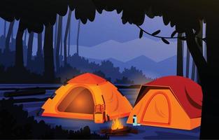 notte di vacanza tenda da campeggio avventura all'aria aperta natura paesaggio vettore