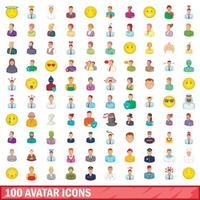 100 icone avatar impostate, stile cartone animato vettore